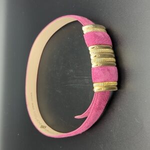 Vintage 80's pink suede leather belt with golf time buckle made in Taiwan